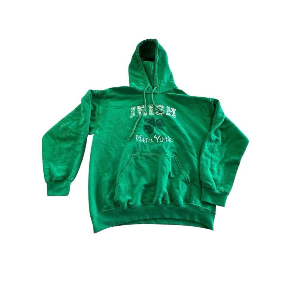 Gildan Heavy Blend Green Irish New York Hoodie Sweatshirt  Men's Size Medium EUC